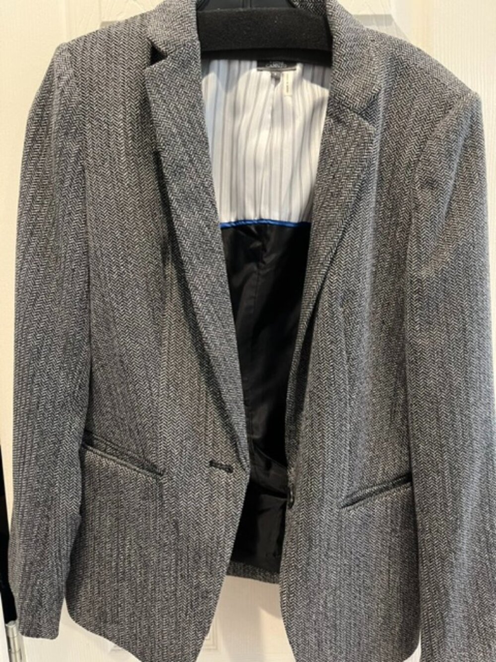 Vince Camuto Black Gray Herringbone 1-Button Blazer Striped Lining